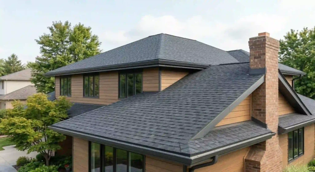 building with well-aligned gutter systems along the roof edge