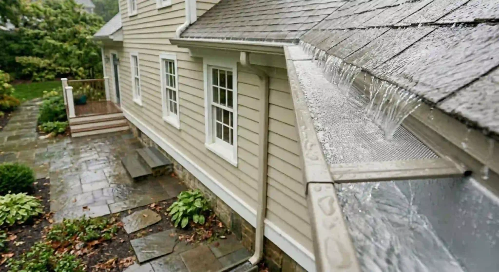 clean, protected gutter system during rainfall.