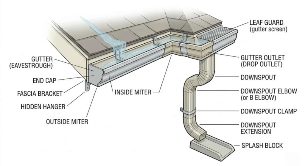 labeled image of gutter parts
