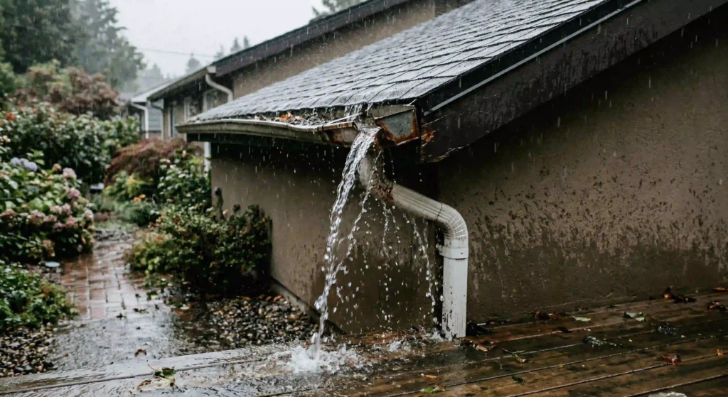 leaking gutter during rainfall