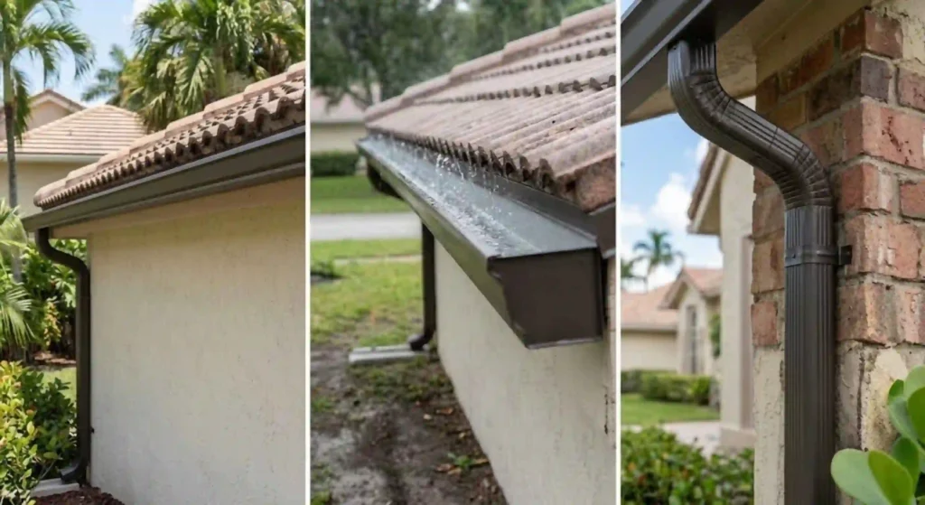 Completed seamless gutter installation on a Delray Beach property
