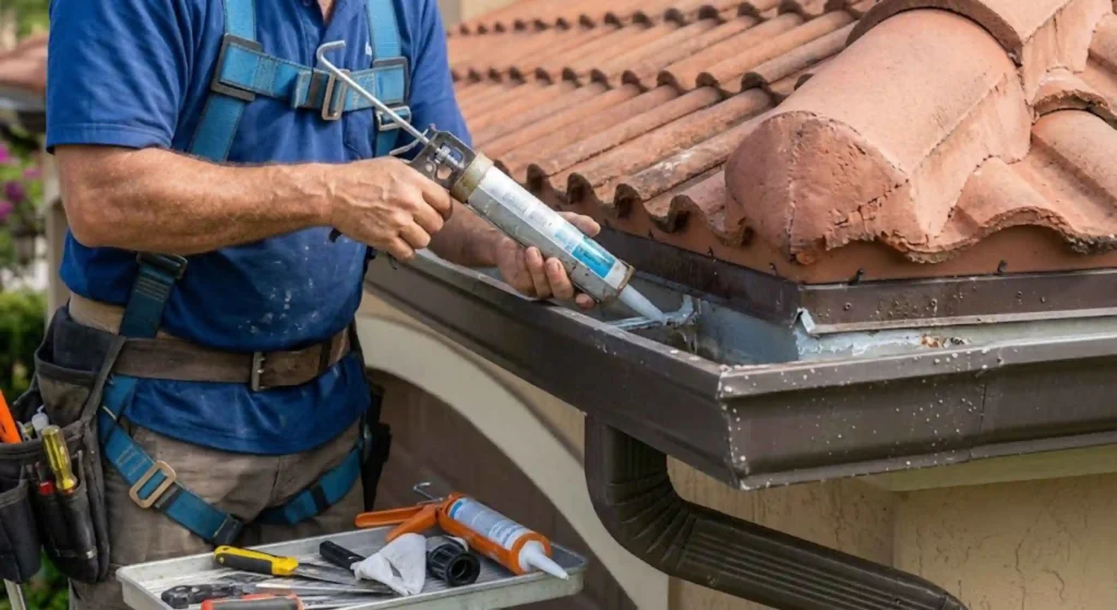 Repairing a leaking gutter seam in Boca Raton