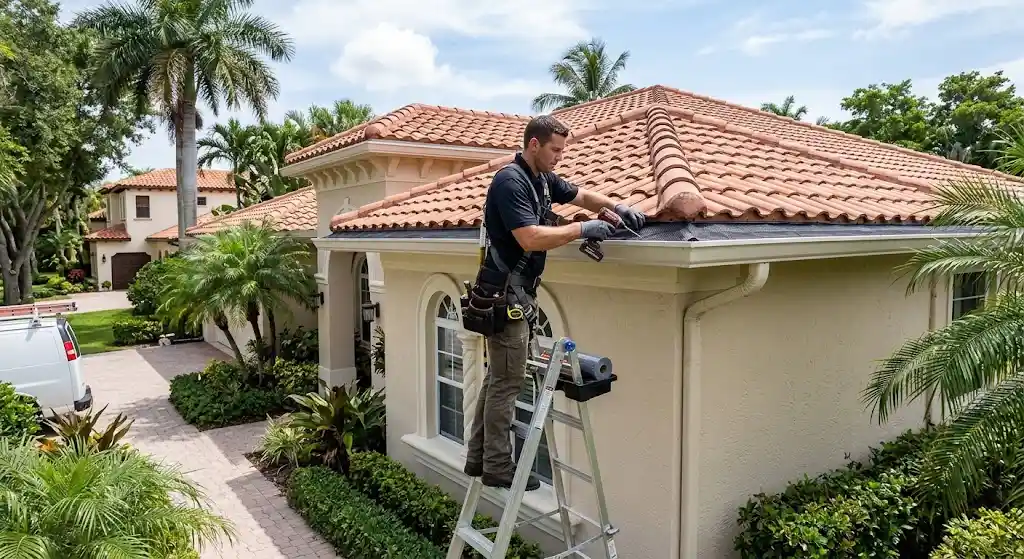 Professional gutter screen installation on a Boca Raton home